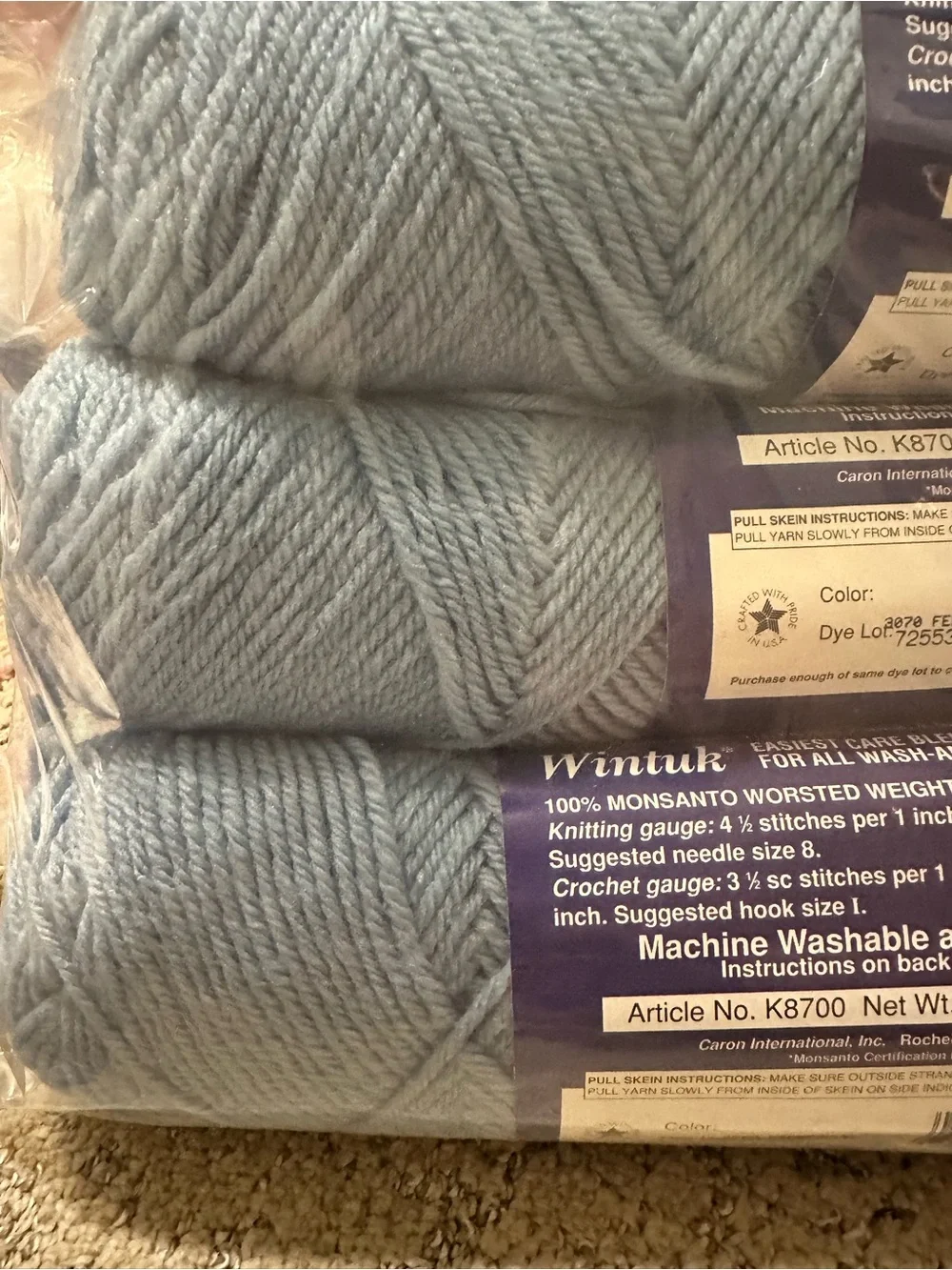 Vintage Caron Wintuk Yarn - Federal Blue, 3 Skeins Same Dye Lot